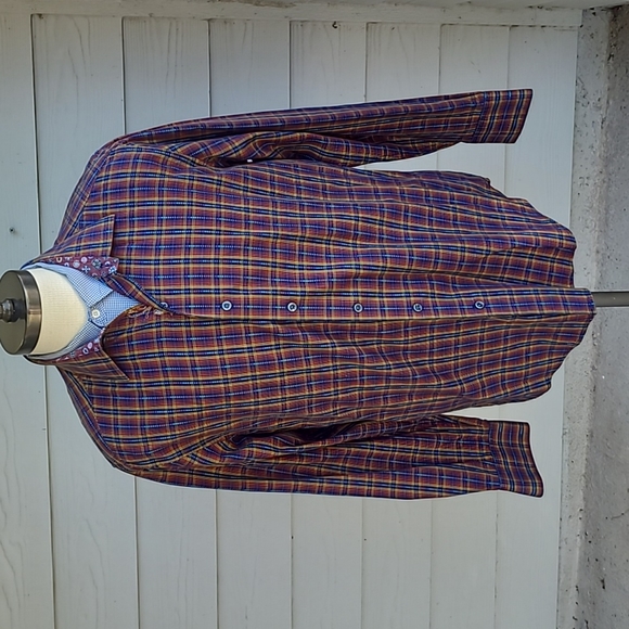 Robert Graham Other - ROBERT GRAHAM Red Gold Blue Plaid Cotton Large Mens Long Sleeve Shirt